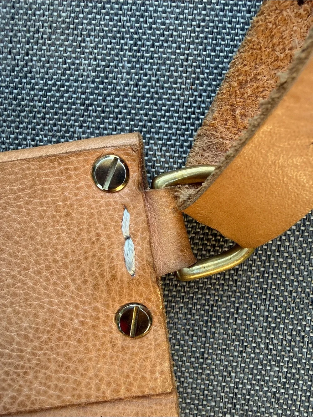 Handmade Leather Crossbody Bag - Natural with Brass